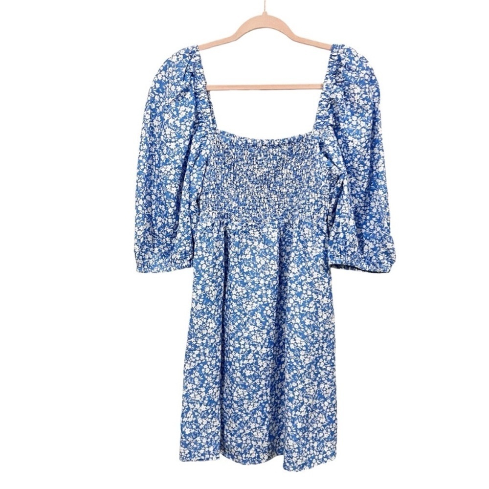 Tuckernuck Blooms on Broad Annie Smocked Linen Dress sz: L Blue White - Picture 4 of 6